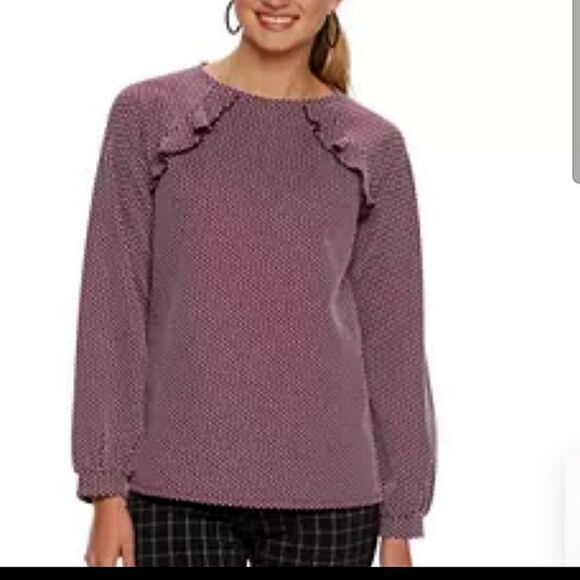 NWT ELLE PLUM RUFFLE POLKA-DOT SHIRT - Picture 1 of 7